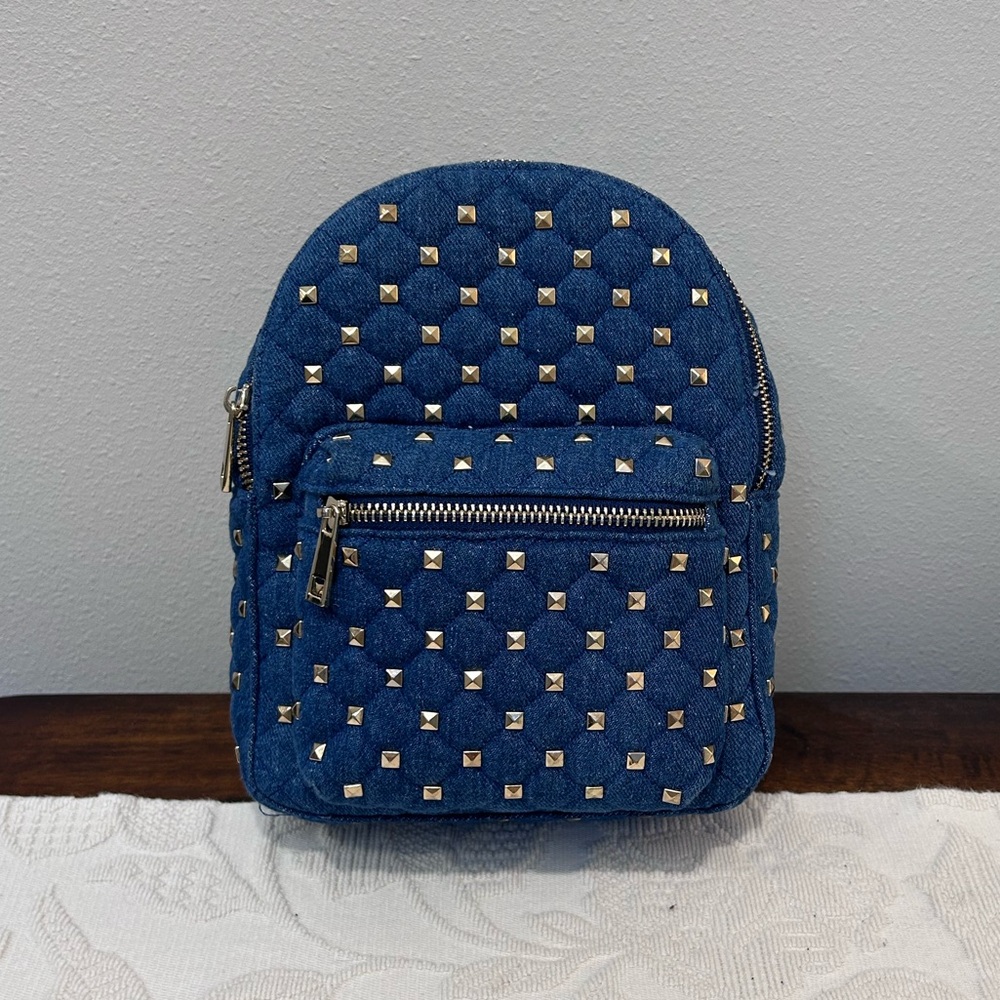 Forever 21 Denim Quilted Studded Backpack